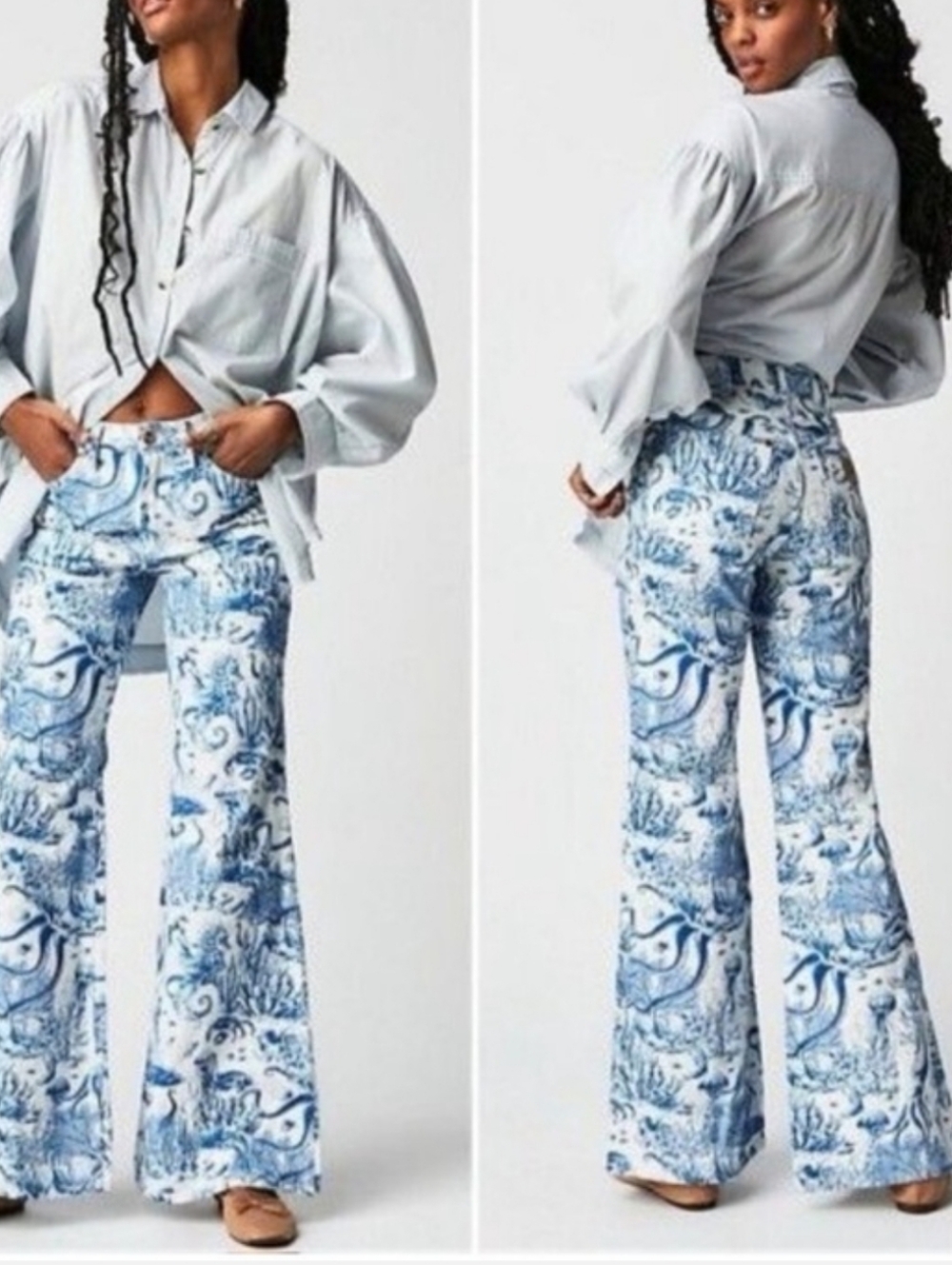 Wrangler Blue and White Nautical Print 622 Flared Pants - Picture 2 of 16